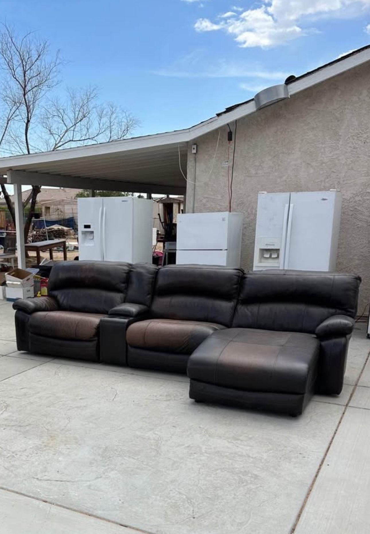 Real Leather Electric Reclining Couch Brown