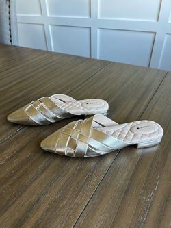 NWOB Birdies The Dove Gold Leather Pointed Toe Mules Flats Size 9.5