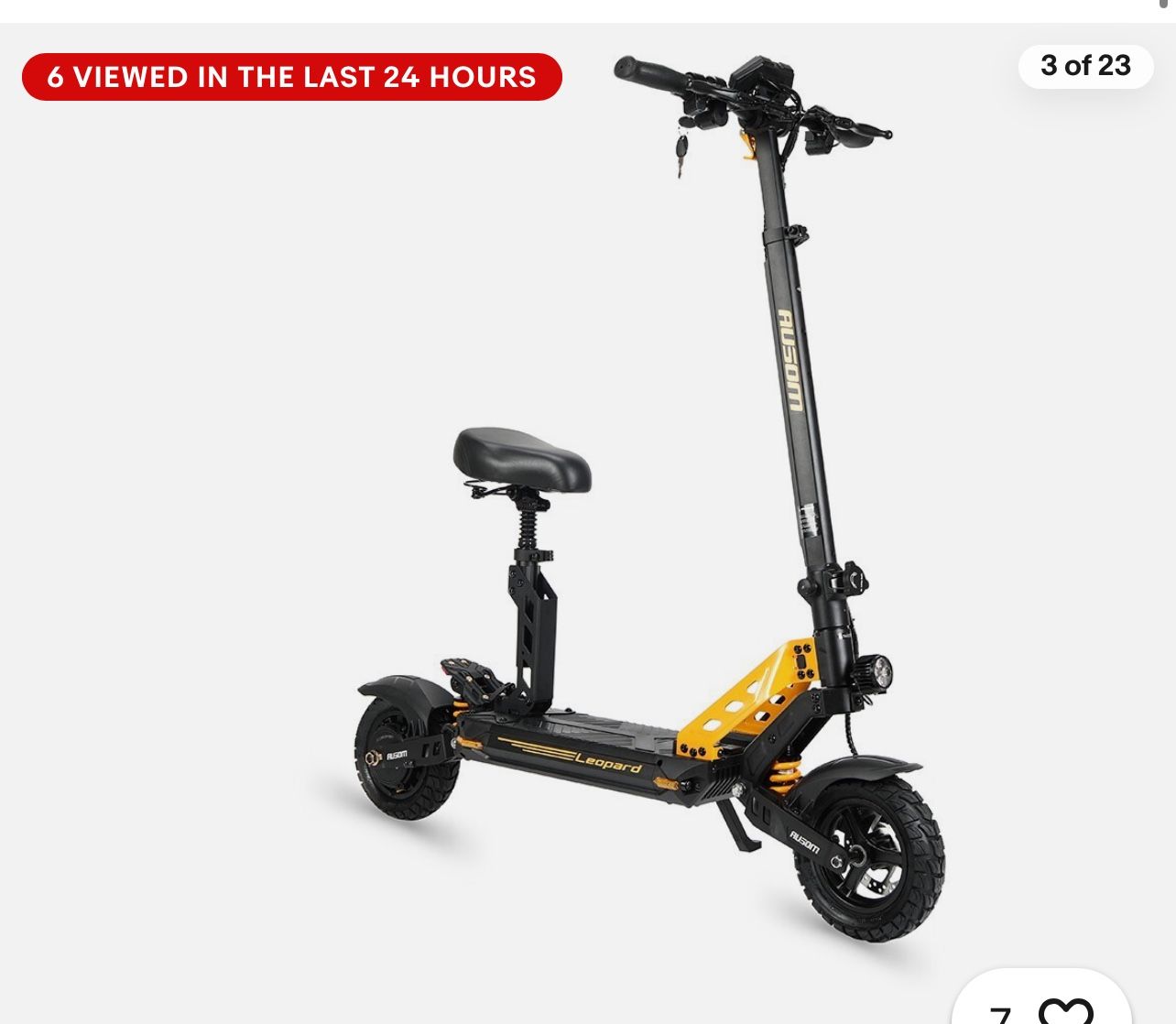 Like New Ausom Leopard Electric Scooter 1000W 20.8Ah Off-Road EScooter Detachable Seat US