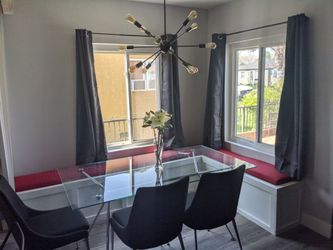 Modern Tempered Glass Dining Table + 3 Charcoal Chairs