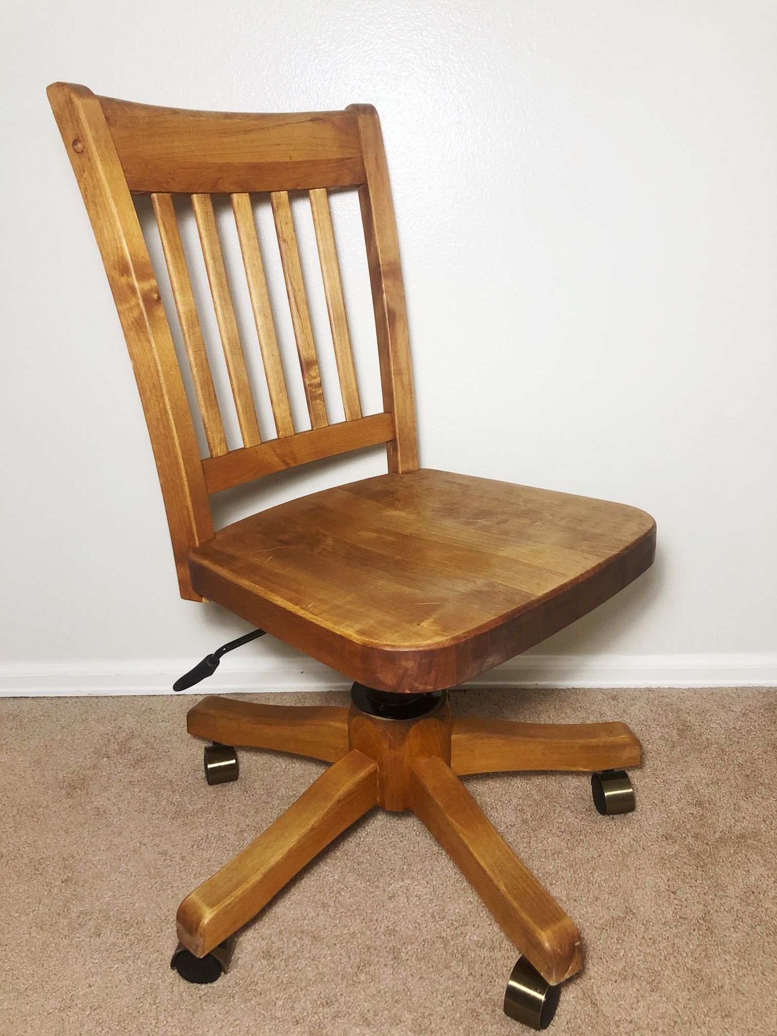 Solid Wood Golden Honey Rolling Swivel Pneumatic Office Chair