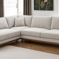 Brand New Grey Chenille Mid-Century Modern Style Sectional Sofa