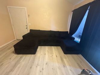 Black Corduroy Sectional Sofa with Chaise