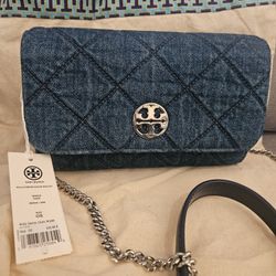 Tory Burch Willa Denim Chain Wallet New