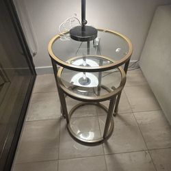 Side Couch Glass And Gold Table Set 