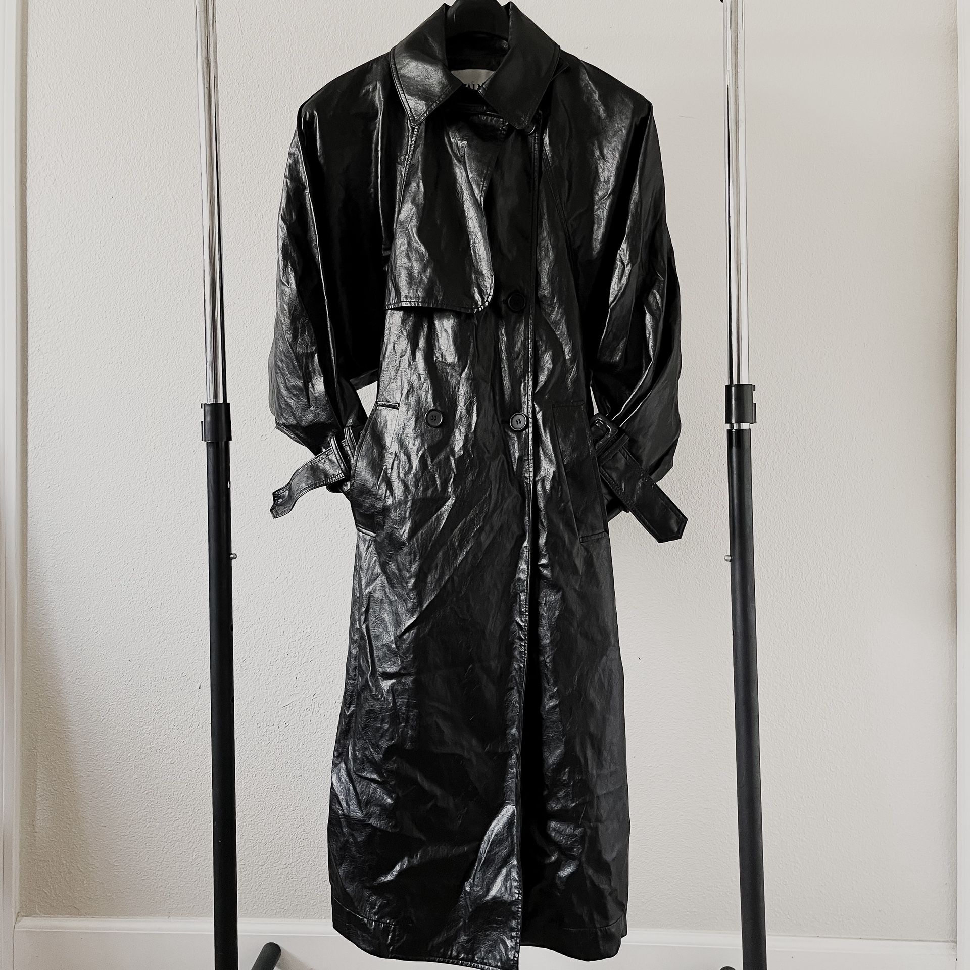 Zara Leather Trench Coat (Black)
