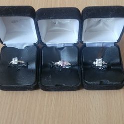 3 Ring (2 Size 7.5) and( 1 Size 8 5) Stainless Steel Shine W Light Sliver Cover, 2 Diamond ZIRCONIA ,and rose Diamond ZIRCONIA