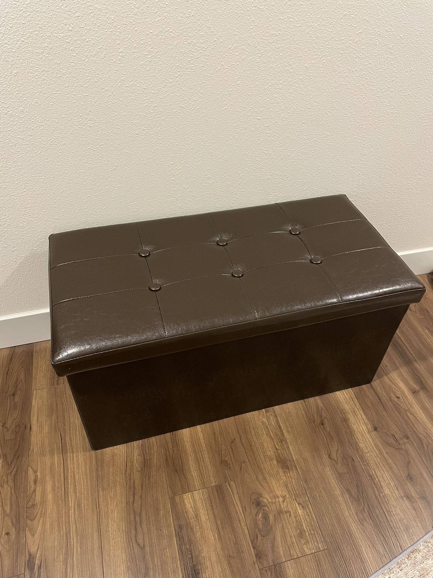Brown Faux Leather Storage Ottoman Bench – Tufted Lid, Foldable Design