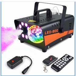 Máquina de niebla de Halloween, máquina de humo de 600 W con luces de bola de discoteca, salida de 3000 CFM, efectos LED de 13 colores, controles remo