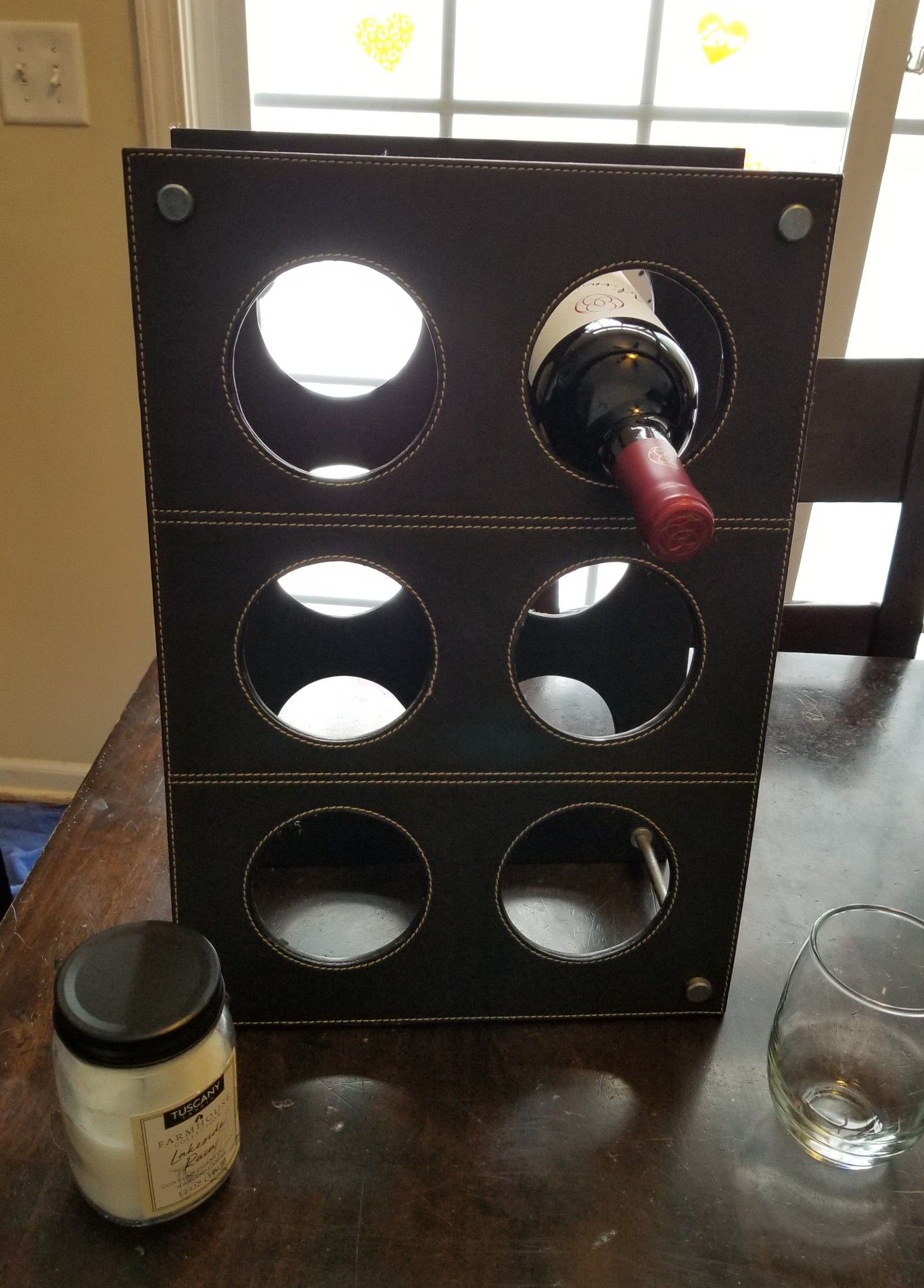 Faux brown leather wine rack