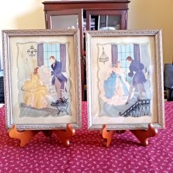 Antique Reverse Painted Silhouette On Convex Glass