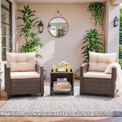 ❤️ 3 Pieces Patio Furniture Set, PE Rattan Wicker Patio Set with Two Outdoor Chairs and Table 