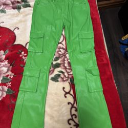 valabasas green leather stacked pants