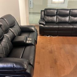 New Reclining Couch / Love Seat.  Black Leather.  Free Delivery!