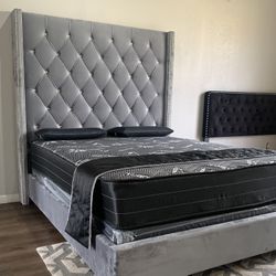 Brand New King Size Grey 6foot Tall Bed Frame With New Mattress/Fast Deliver 