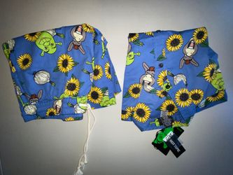 SHREK Besties Resort Shirt & Shorts Donkey Sunflowers Onions Drawstring small