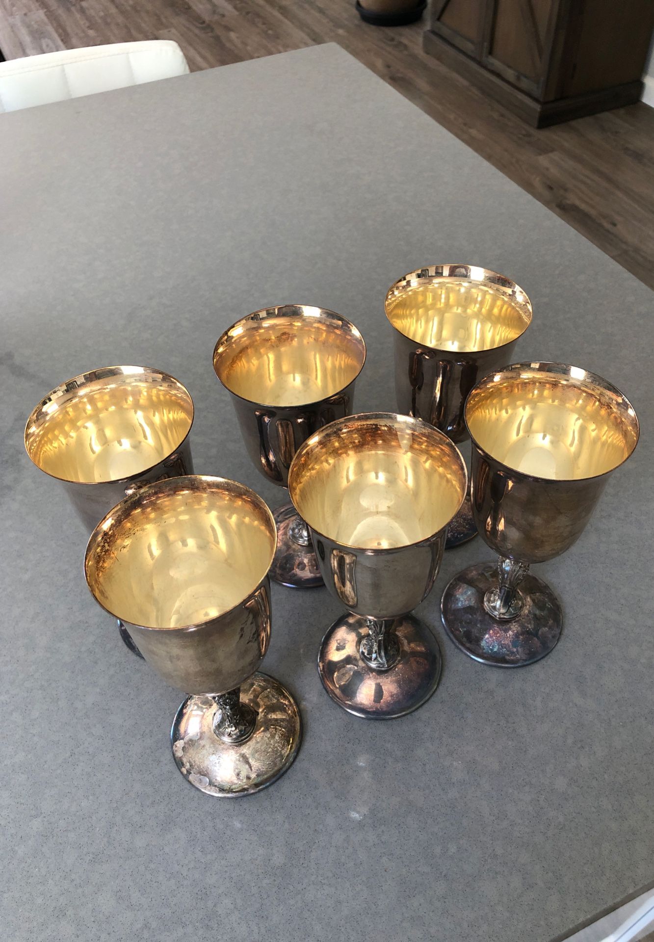 Vintage WM ROGERS 395 SILVER HOLLOWARE GOBLETS, CUPS. SET OF 6