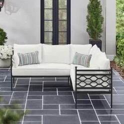 Wakefield Aluminum Outdoor Sectional Set with Natural White Cushions