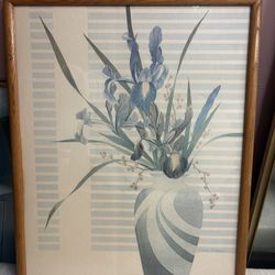 Vintage Botanical Art Print | Blue Iris Flowers | Framed Wall Art | Mid Century Floral Decor