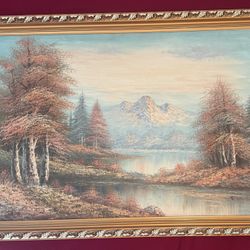 Cuadros decorativos vintage con marco dorado – paisajes al óleo