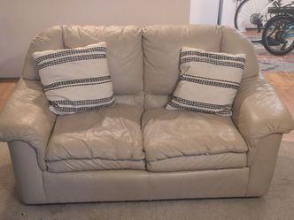 Comfy Cream faux Leather Loveseat
