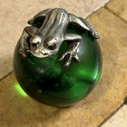 Glass Paperweight With Frog