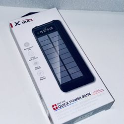 Solar Power Bank 10000Mah, Outdoor Charger with Built-in Cables, White USB Ports, Led Display & Flashlight-Black 