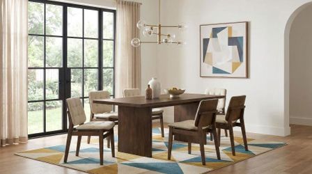 Modern Dark walnut finish dining set w/Heavy slab, bold base w/thick top & Architectural panel legs