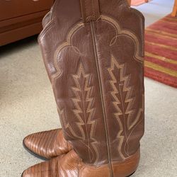 LIZARD/LEATHER COWBOY BOOTS  (WOMEN 5.5)