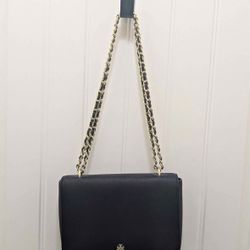 Tory Burch Black Leather Robinson Chain Crossbody Bag