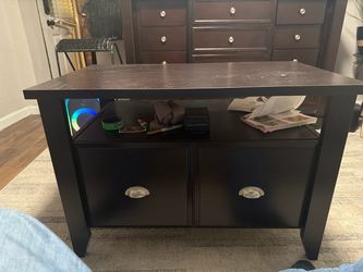 Dark Brown Wood TV Stand with Storage
