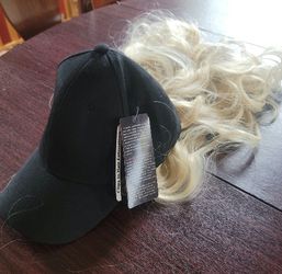 HATS WITH HAIR BLONDE ATTACHED 613 BLACK BASEBALL CAP GOODBYE TO BAD HAIR DAYS Thumbnail
