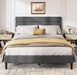 Brand new in the box! Upholstered Bed Frame, Queen Size Bed Frame with Headboard