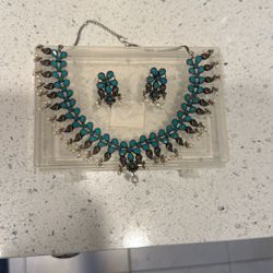 Turquoise Necklace With Earrings 
