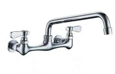 BWE 2-Handle Wall Mount Kitchen Faucet With 10 Inch Swivel Spout 8" Center In Polished Chrome