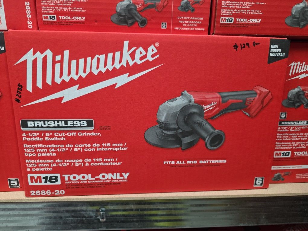 MilwaukeeM18 18V Lithium Ion Brushless Cordless 4 1/2 in./5 in. Grinder w/Paddle Switch (Tool Only)