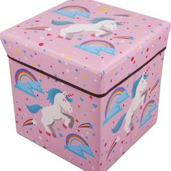 Foldable Cube Storage Toy Box - Folding Storage Ottoman Bedroom Stool Seat Children for Kids & Toddlers (Pink)

