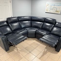 FREE DELIVERY 🚚 and INSTALLATION -Blue Leather Living Room 5-Pieces Power Recliner Sofa Set