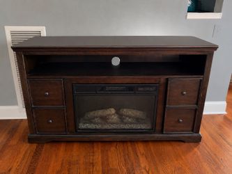 Electric Fireplace TV Stand / Media Console – Dark Wood