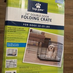 Dog Crate For Small Dogs (24” Double Door Folding Crate, Top Paw Brand)