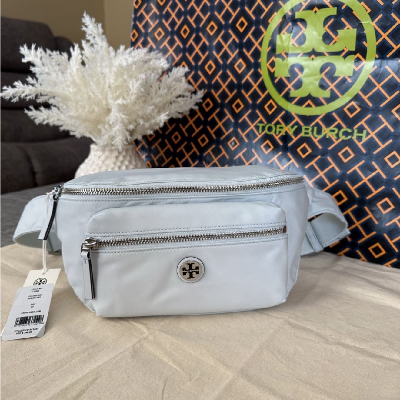 New, Tory Burch nylon summit belt bag with silver hardware