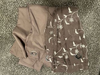 Brown Grommet Curtain Panels with Floral Sheer