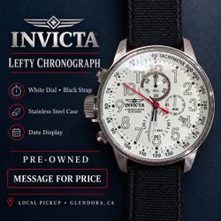 Invicta Lefty Chronograph Watch – White Dial & Black Strap
