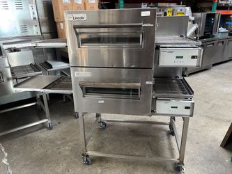Lincoln Impinger II Express 1116 Double Stack Fast Bake Pizza Conveyor Belt Oven Nat Gas 2023 On Mobile Stand #4882