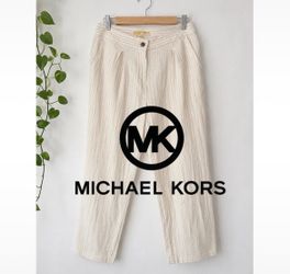 NWT Michael Kors High-Rise Wide Leg Linen Blend Pants Size 4 Sand Shell Striped
