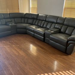 New Reclining Sectional.  Grey Or Ink Blue Gel Leatherette.  123” X 123”.  Free Delivery!