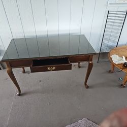Queen Anne Style Desk With Glass Top