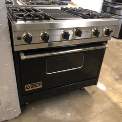 Viking 36” Black Gloss Gas Range Stove With Charbroil Grill