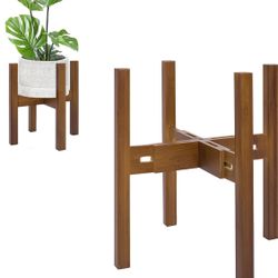 Adjustable Plant Stand Indoor,Bamboo Mid Century Modern Plants Stands, Stable Plant Holder,Fit 8 9 10 11 12 inch Pots (Pot & Plant Not Included)
