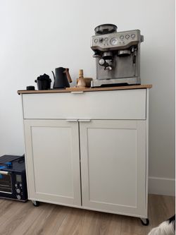 Custom Kitchen Coffee Bar Cart with Lockable wheels and Storage- Yamazaki Inspired Kitchen Island